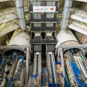 Two tunnel boring machines positioned side by side in the Burwood launch shaft