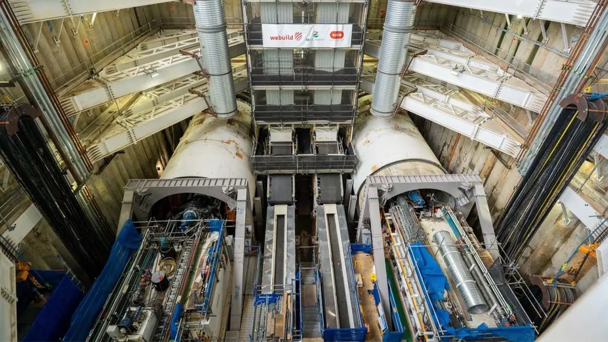Two tunnel boring machines positioned side by side in the Burwood launch shaft