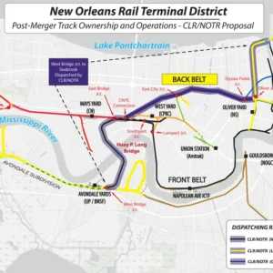 Map of the proposed New Orleans Terminal Railroad dispatching area and Back Belt
