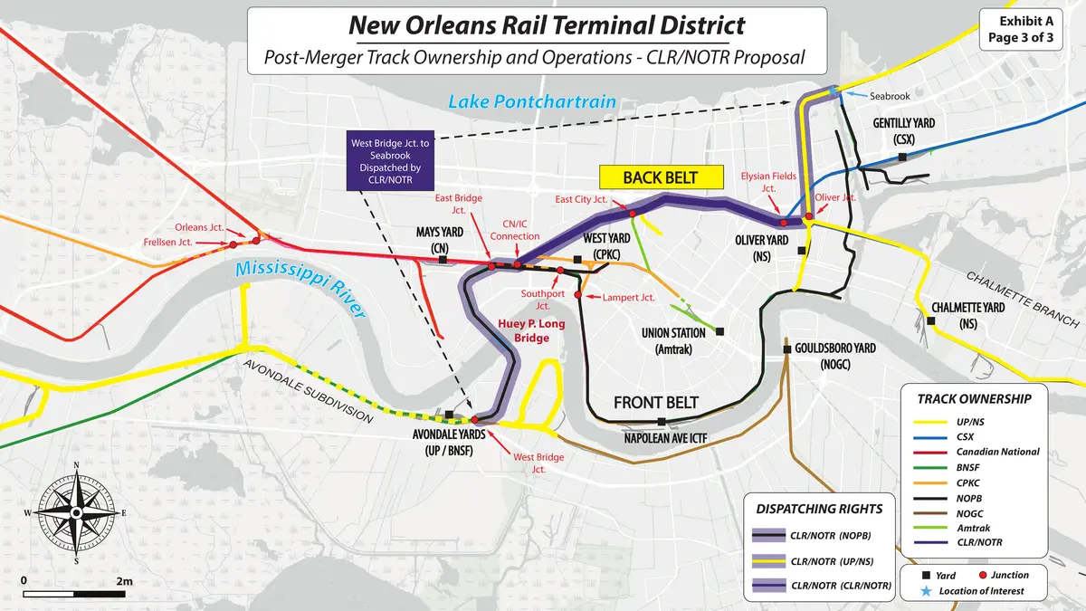 Map of the proposed New Orleans Terminal Railroad dispatching area and Back Belt