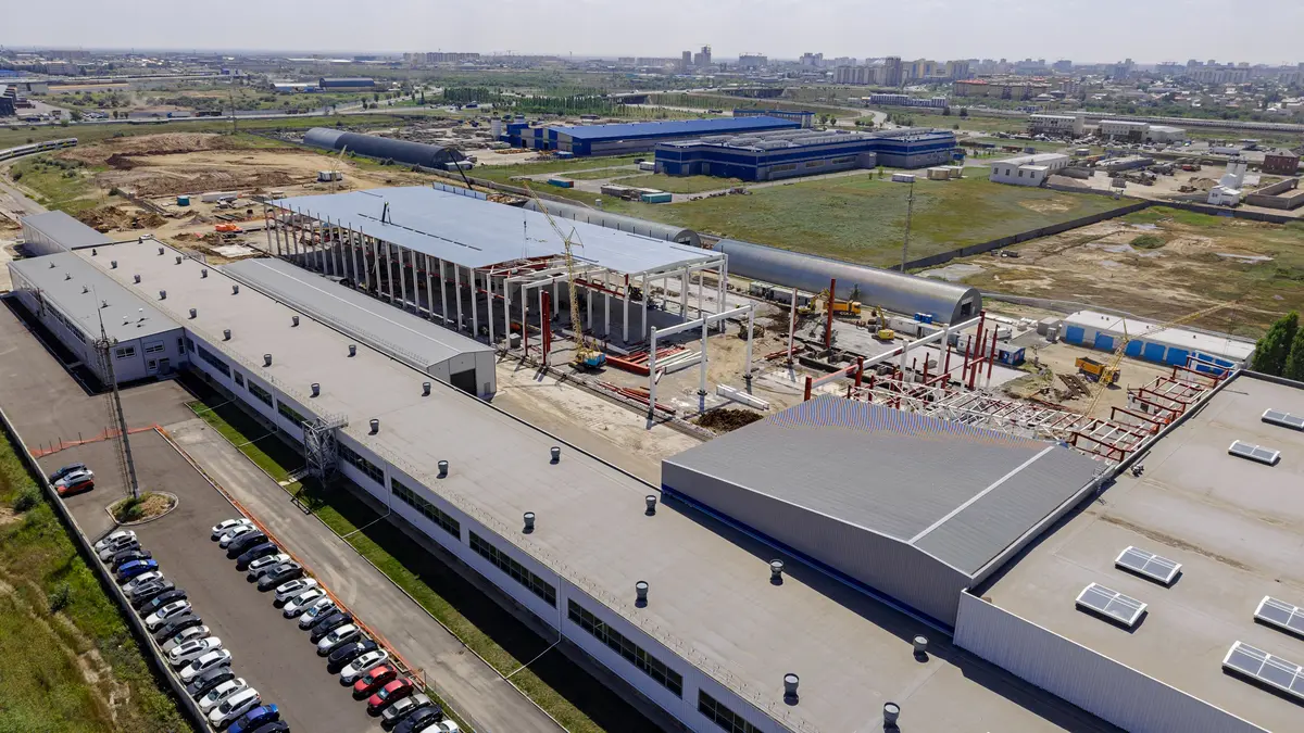 Aerial view of new workshop construction at Stadler’s Astana rail-vehicle plant