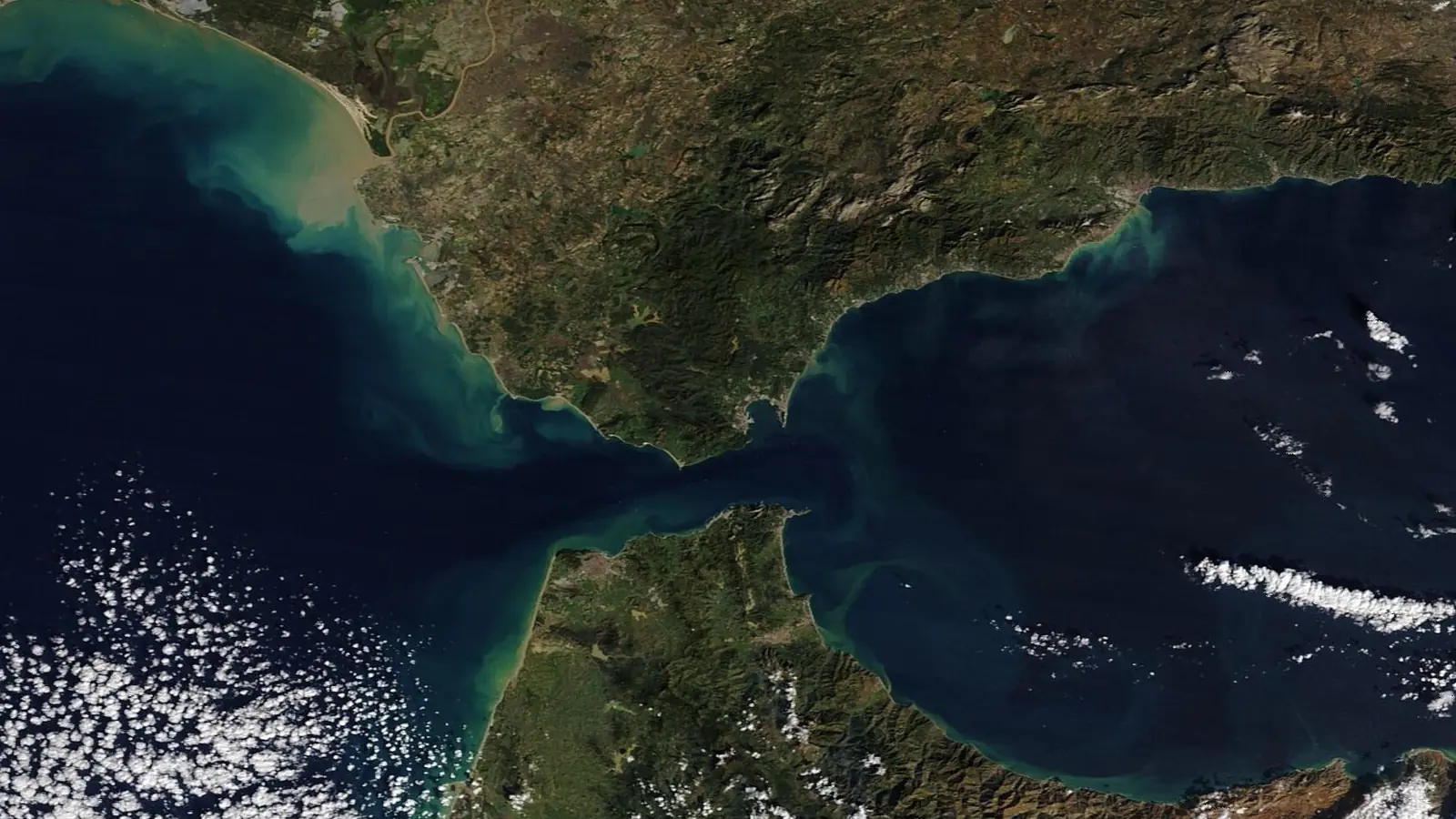 Satellite view of the Strait of Gibraltar between southern Spain and northern Morocco