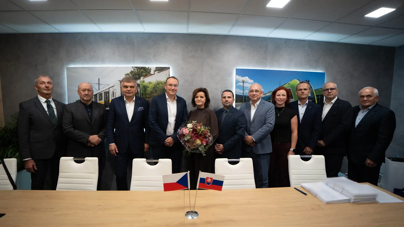 Representatives of ZSSK, Škoda Group and ŽOS Trnava after signing the long-distance train contract