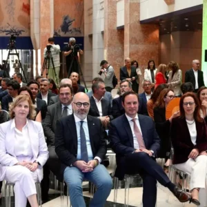 Officials and guests seated at the CP high-speed train tender launch in Lisbon