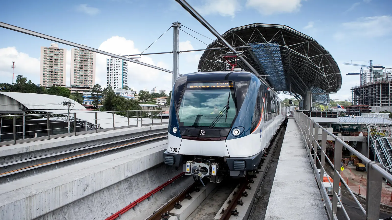 Alstom Metropolis train 1106 on the elevated Panama Metro tracks