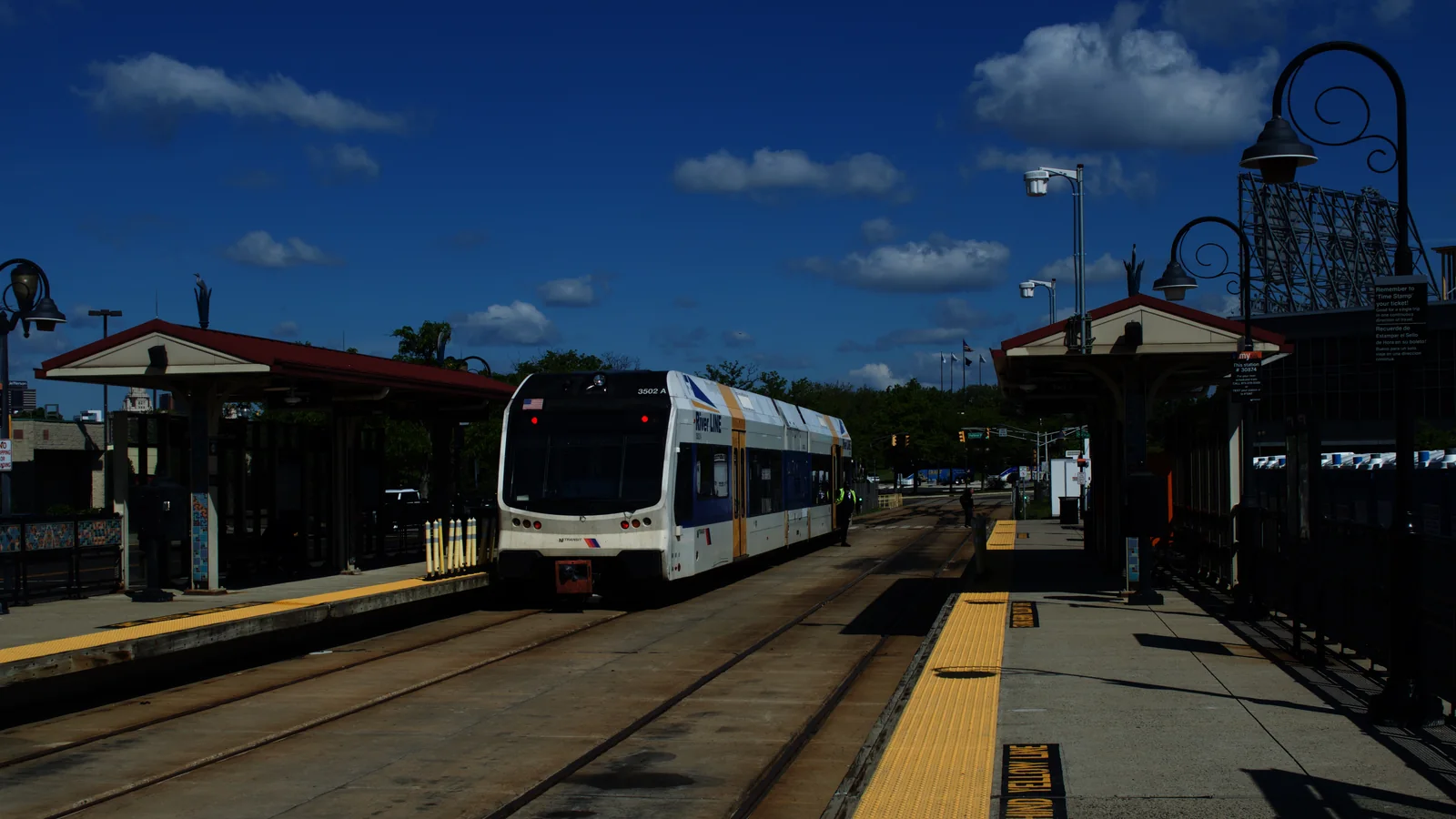 River LINE train between platforms at Waterfront Entertainment Center in Camden