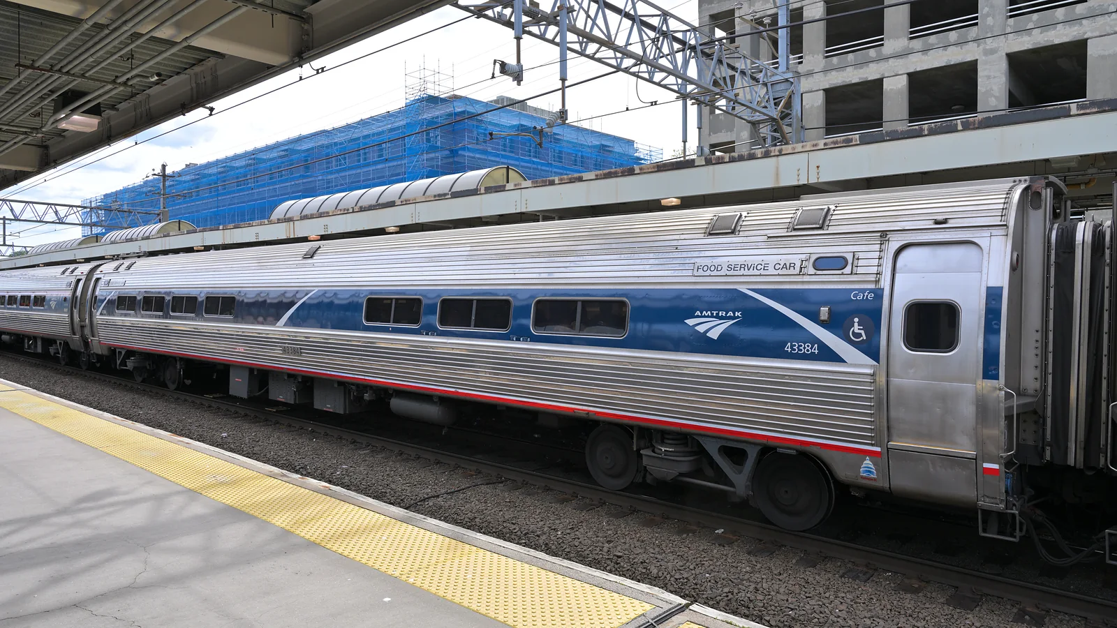Amtrak Amfleet I café car on a Northeast Regional train at New Haven Union Station