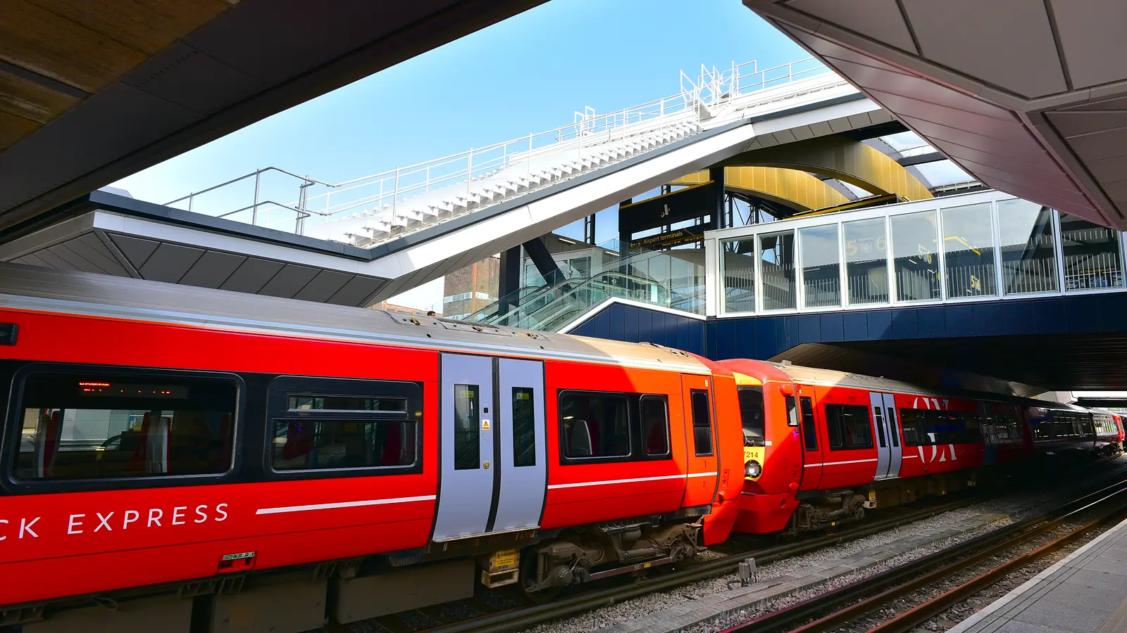 Two Gatwick Express Class 387 trains at Gatwick Airport station