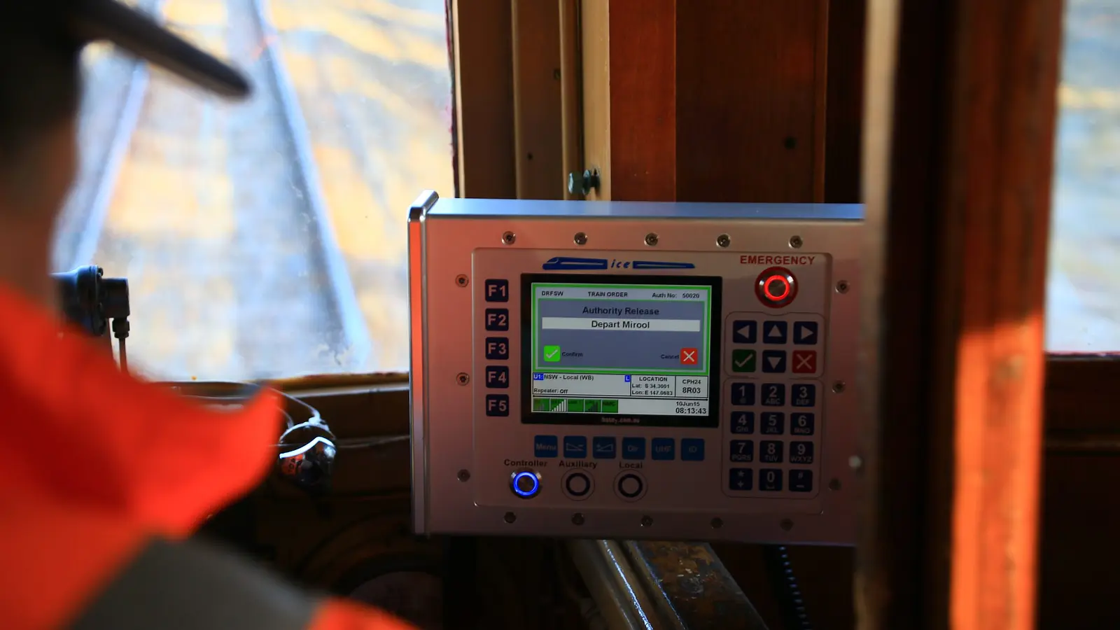 Electronic Authority release displayed on in-cab communications equipment